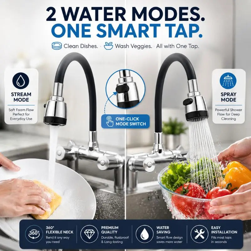 360° Flexible Kitchen Tap Sprayer – Dual Mode Water Saving Faucet Nozzle