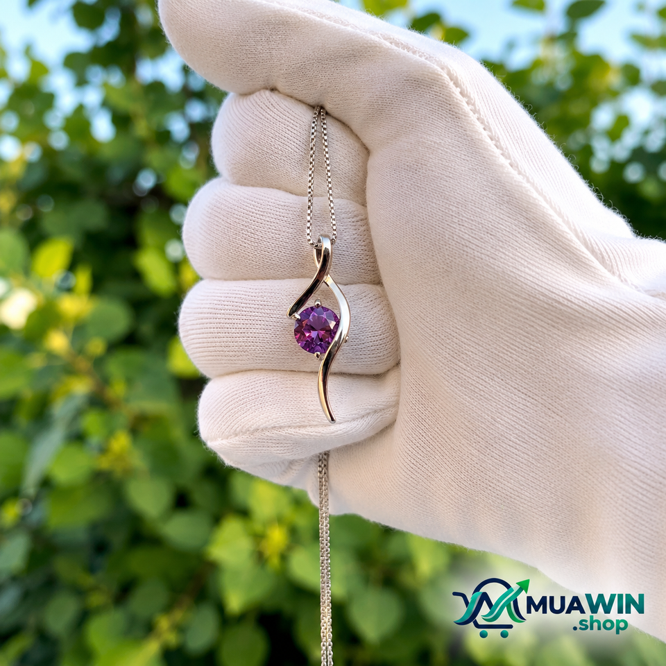 Elegant Purple Gemstone Heart Pendant Necklace