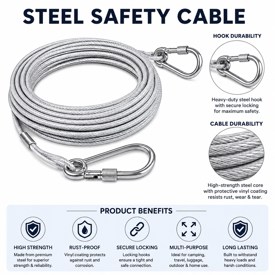 Heavy Duty PVC Coated Stainless Steel Clothesline with Hooks – Rustproof Laundry Drying Wire