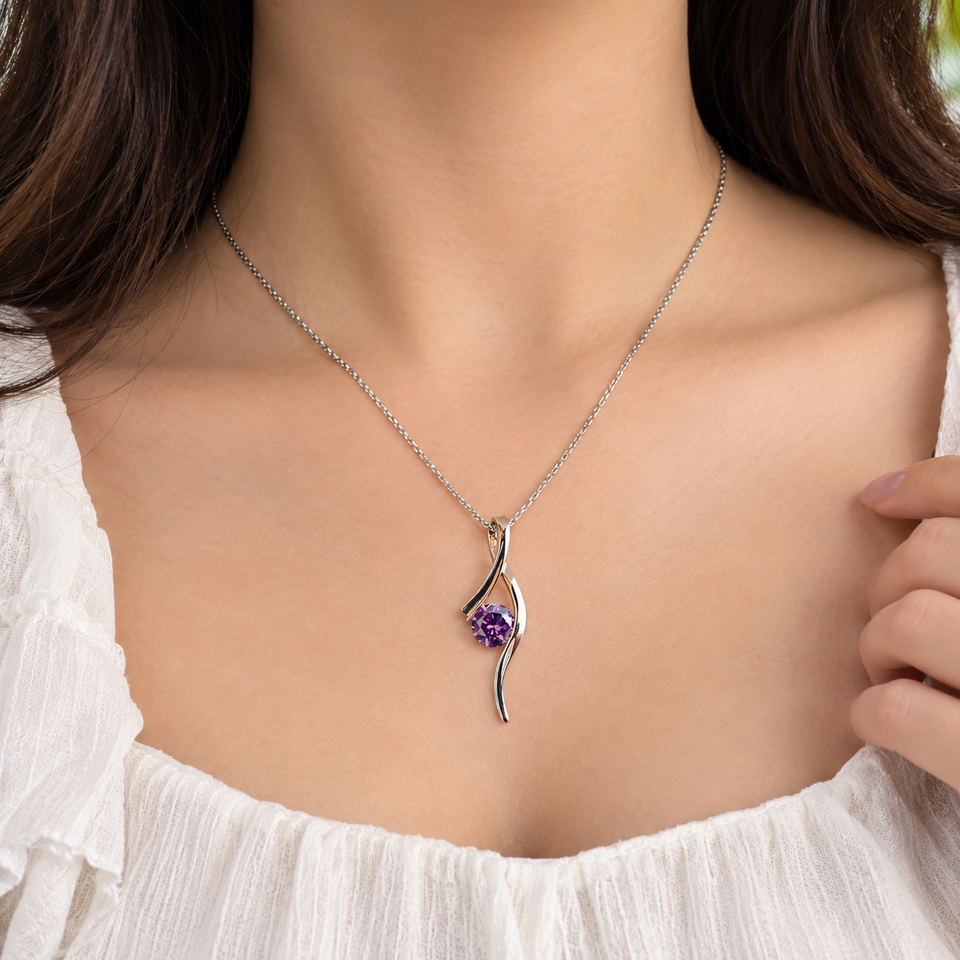 Elegant Purple Gemstone Heart Pendant Necklace