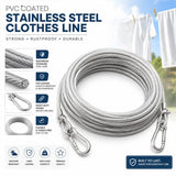 Heavy Duty PVC Coated Stainless Steel Clothesline with Hooks – Rustproof Laundry Drying Wire